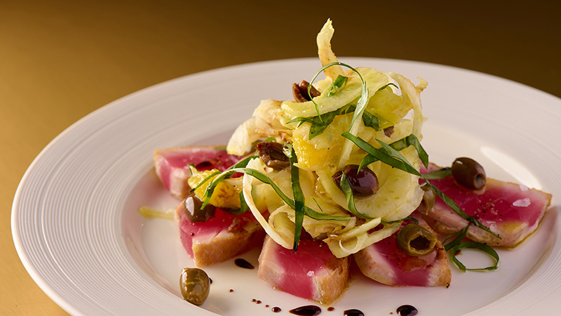 Tender fried tuna with fennel and orange salad