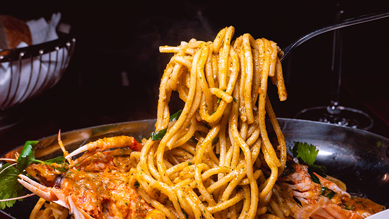 Freshly made Italian style face to face pairing with Mozambique crayfish and seafood broth